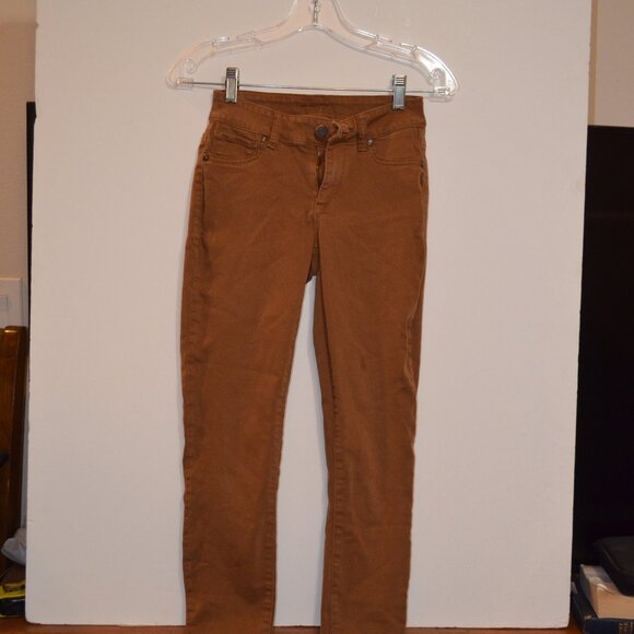 MAUSICES Mid Rise Slim Straight Legs Brown Cotton-Polyester-Spandex Pants XS-S - Picture 6 of 6